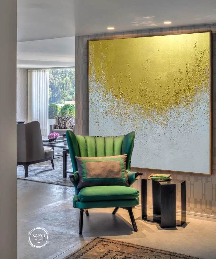 Gold Handmade Leaf Contemporary Abstract Canvas Artwork 64UE5